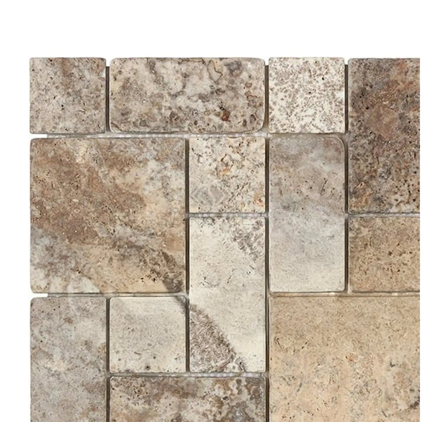 Silver Gray Travertine 3-pcs Mini-Pattern Non-Interlocking Tumbled Mosaic Tile