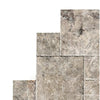 Gray stone tile arrangement of Silver Travertine 4 pcs Versailles Pattern Set