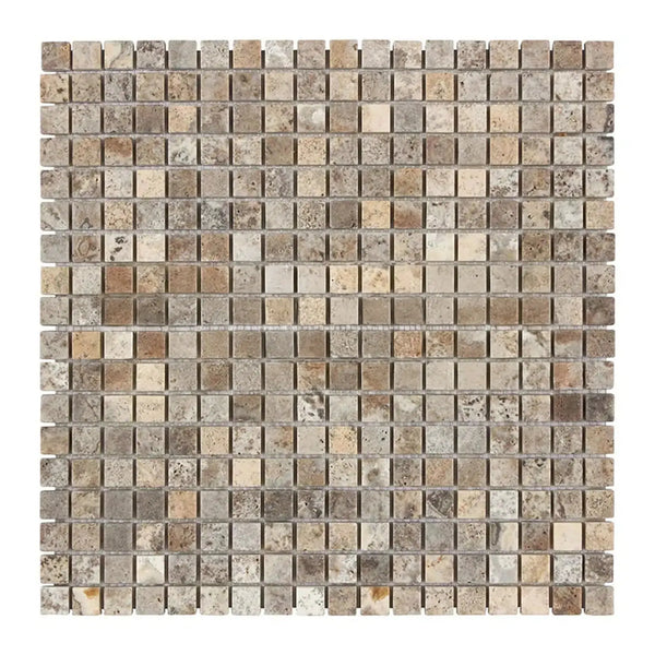 Silver Gray Travertine 5/8X5/8 Tumbled Mosaic Tile Sheet with Square Design