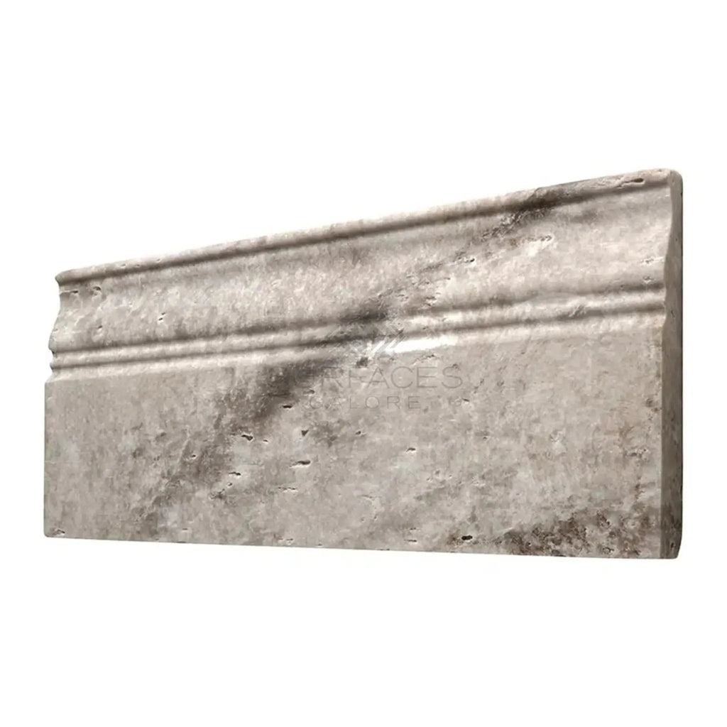 Decorative stone molding of Silver Gray Travertine 5X12 Baseboard Liner Trim Honed