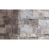 Gray Stacked Stone Corner from Silver Travertine Ledger-Panel Mosaic Split-Faced