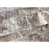 Textured stone wall cladding in Silver Travertine Ledger-Panel mosaic split-faced design