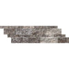 Gray stacked stone veneer in Silver Travertine Ledger-Panel mosaic design