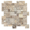 Silver Travertine Micro-Pattern Mini-Versailles Tumbled Tile Sheet in Mosaic Style