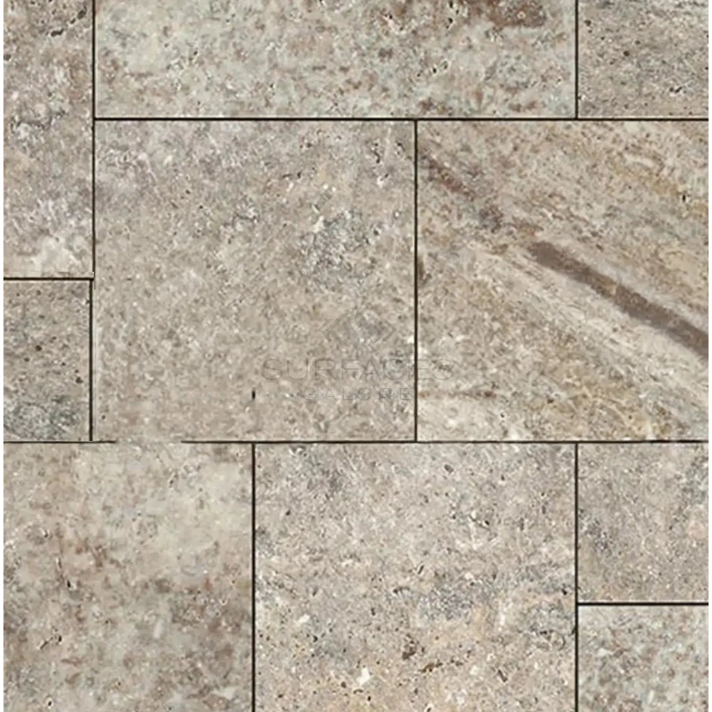 Silver Gray Travertine Versailles Pattern 3 cm Paver Tumbled Tile Flooring