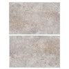 Two gray travertine tiles from Silver Travertine 16X24 Paver Tumbled collection