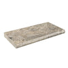 Rectangular stone countertop featuring Silver Travertine 16X24 Pool-Coping Tumbled design