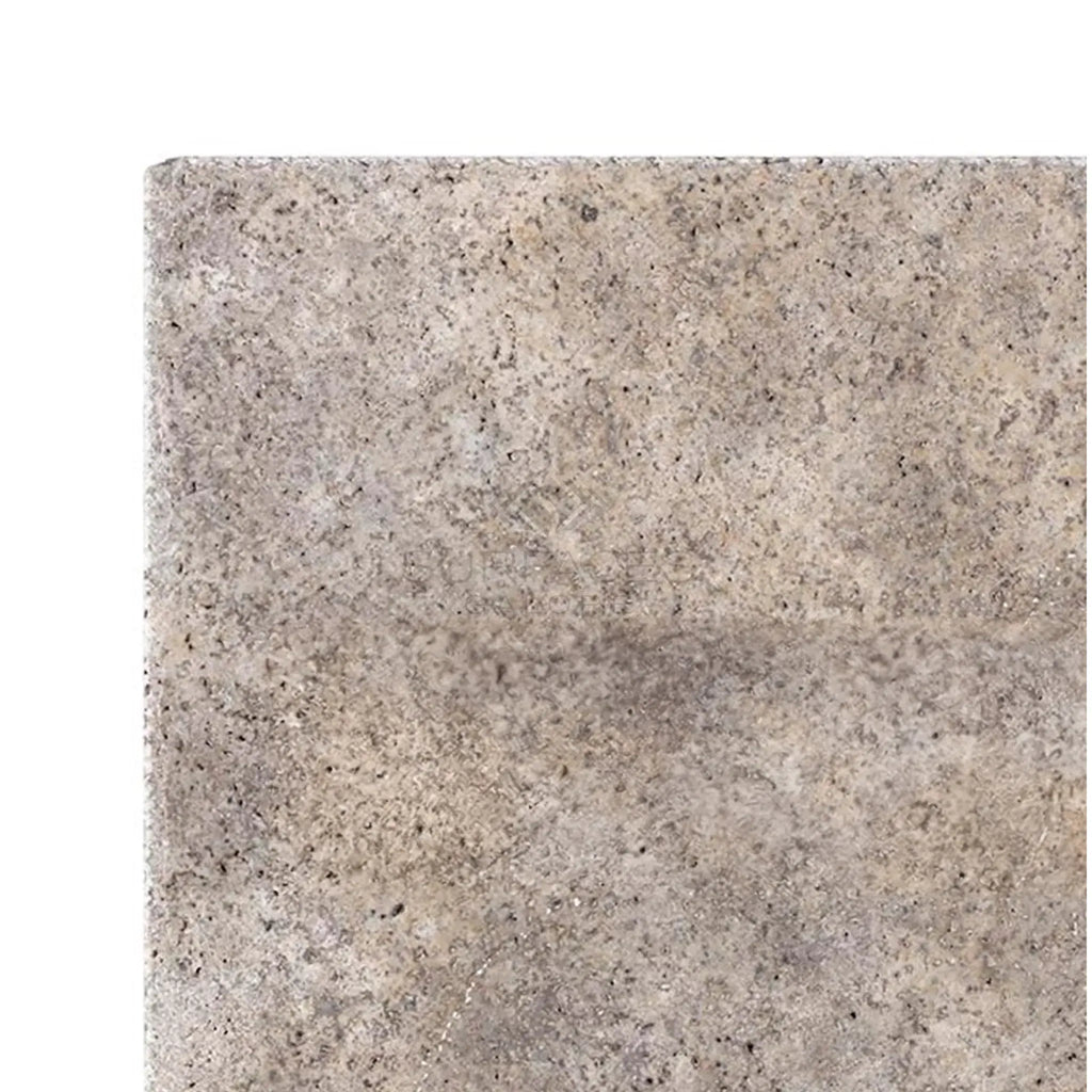 Textured gray stone tile of Silver Travertine 24X24 paver with tumbled finish