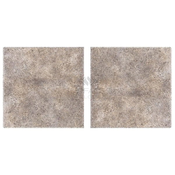 Two square concrete tiles of Silver Travertine 24X24 Paver Tumbled, 3 cm thickness