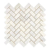 Snow White 1X2 Herringbone Marble Mosaic Polished in a white tile pattern