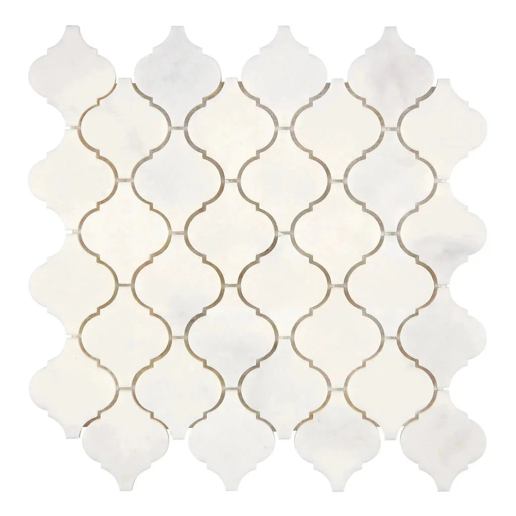 White Arabesque mosaic tile sheet from Snow White 3 inch Lantern Marble Mosaic