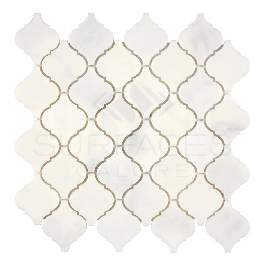 Snow White 3 inch Lantern Mosaic Arabesque Marble Tile in polished finish