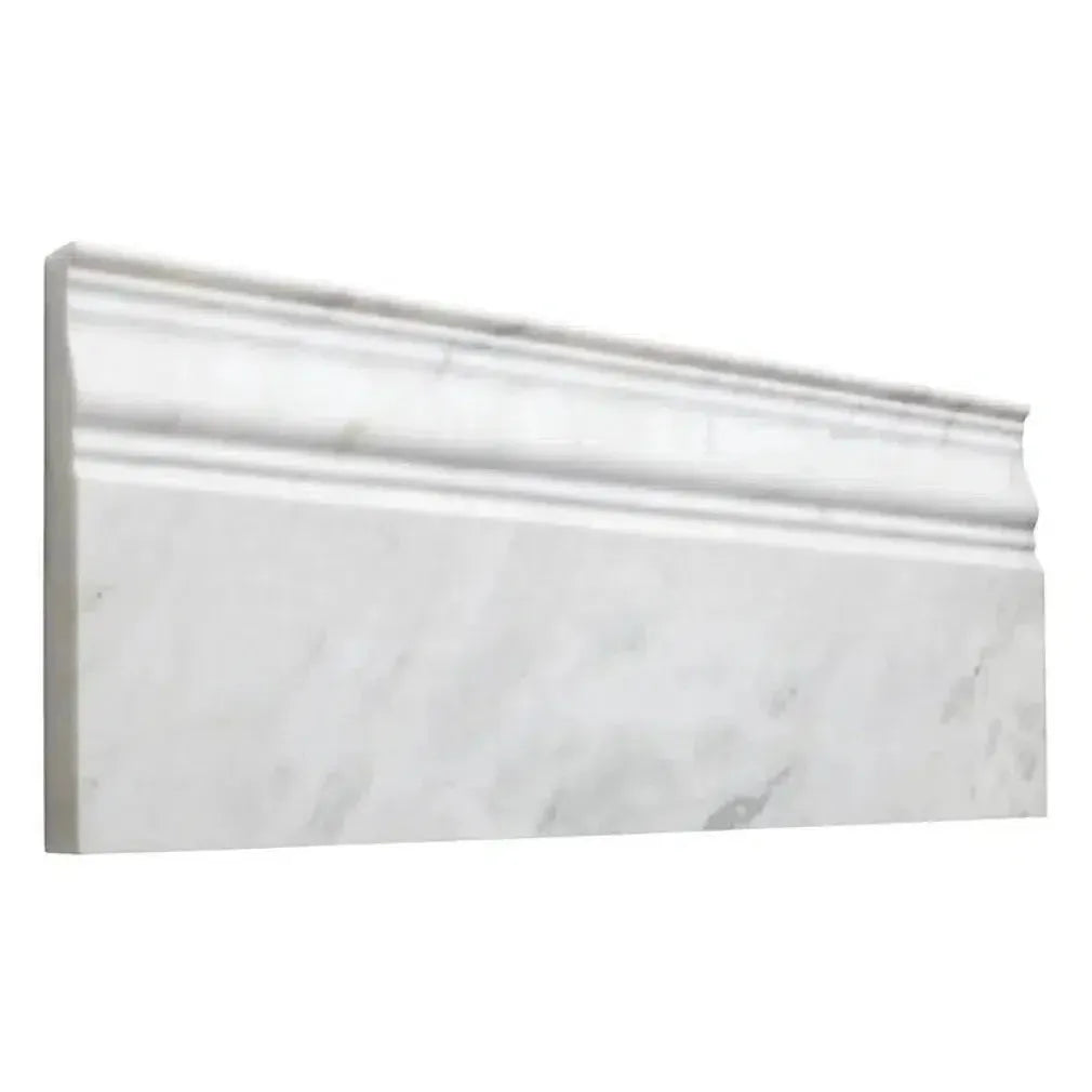 White marble baseboard trim in polished finish for elegant interior decor