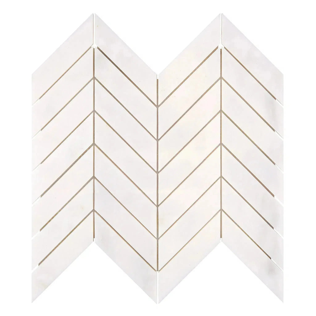 Snow White Chevron Marble Mosaic Polished featuring elegant white chevron tile design