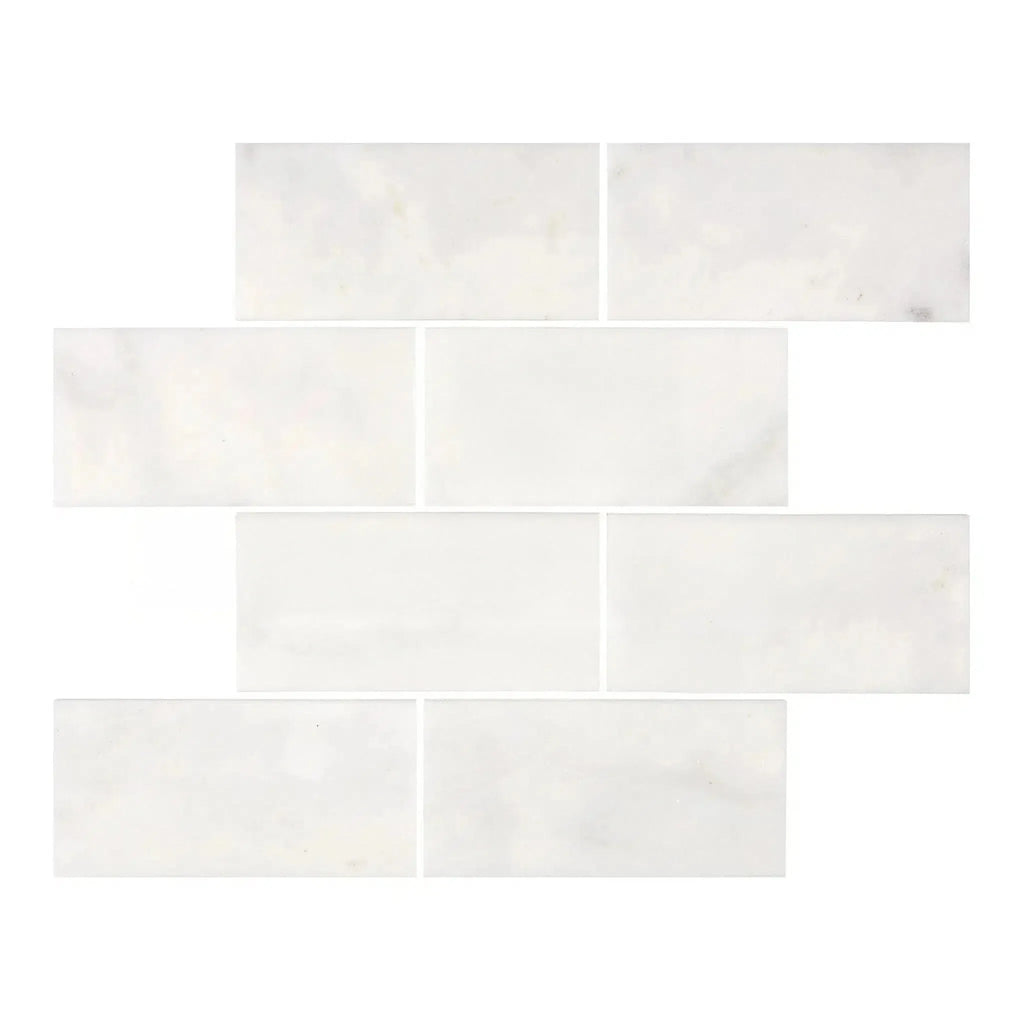 White rectangular Snow White Marble 3X6 Polished tiles showcasing elegant elegance