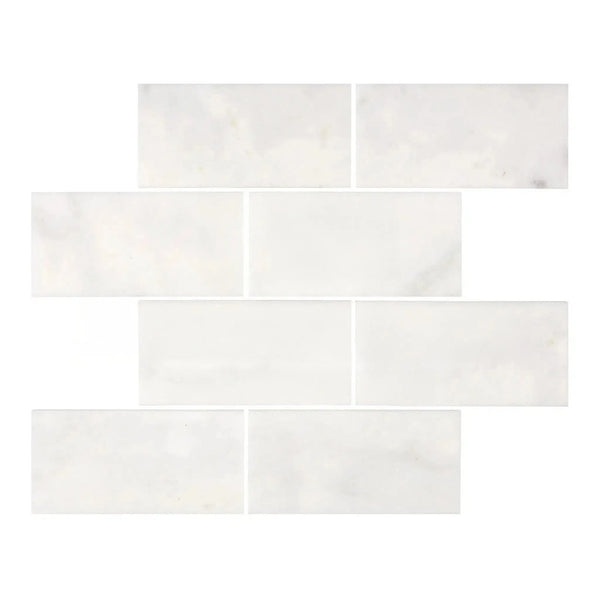 White rectangular Snow White Marble 3X6 Polished tiles showcasing elegant elegance