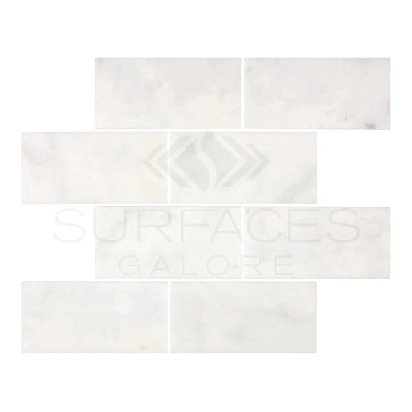 Snow White Marble 3X6 Polished subway tiles featuring white marble finish