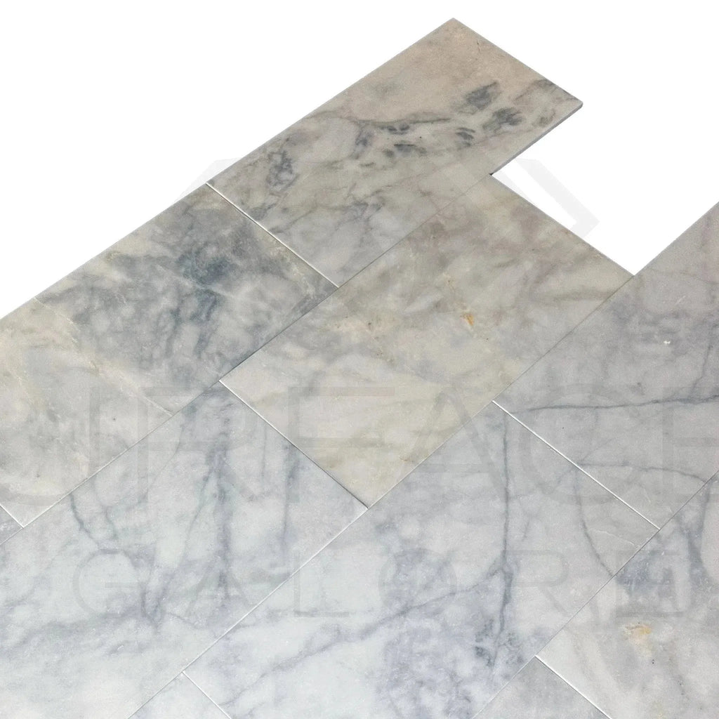 Gray and white Snow White Marble Cloudy 12X24 polished tiles for elegant decor
