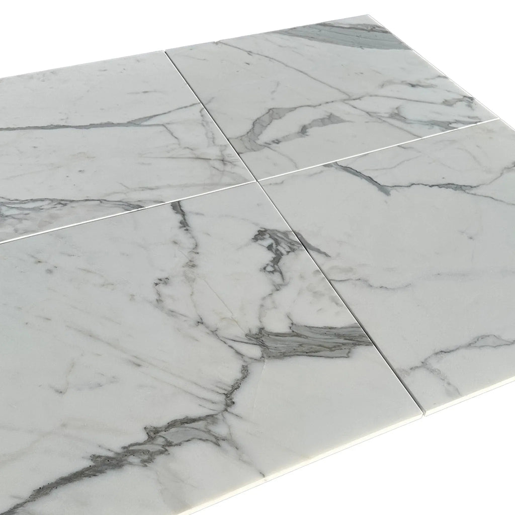 Statuary-Statuario White 12X12 Italian Marble Polished or Honed tile arrangement