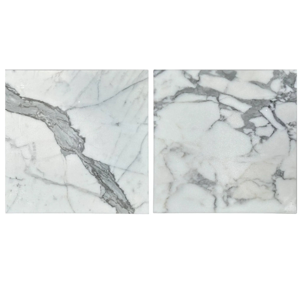 Two square Statuary Statuario White 12X12 Italian marble tiles polished or honed