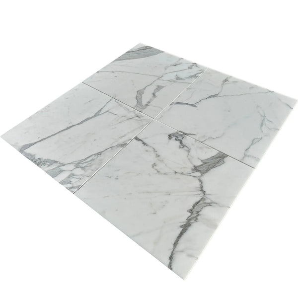 Statuary-Statuario White 12X12 Italian Marble Polished or Honed with elegant marble patterns