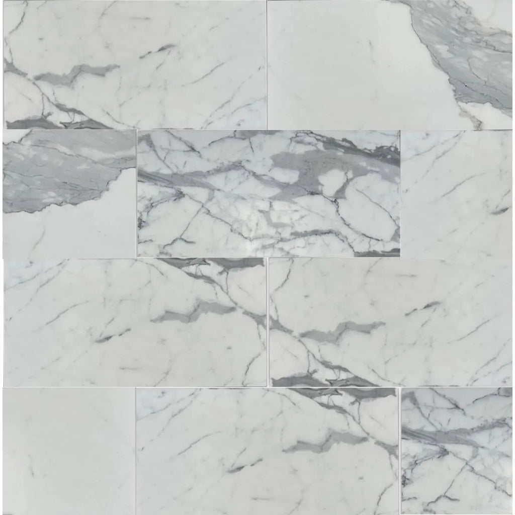 White marble tile pattern of Statuary-Statuario White 12X12 Italian Marble polished finish