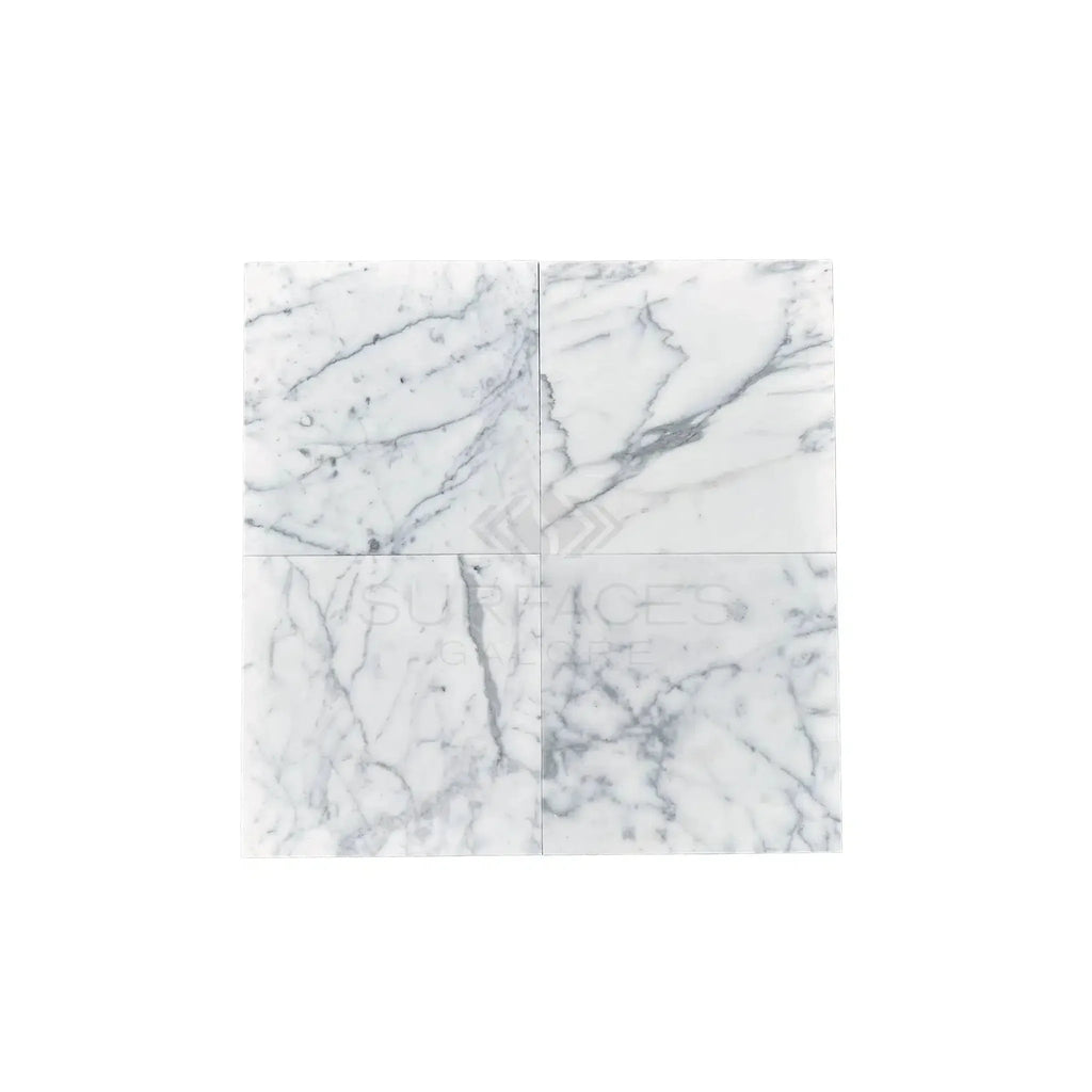 Square marble tile arrangement of Statuary-Statuario White 12X12 Italian Marble