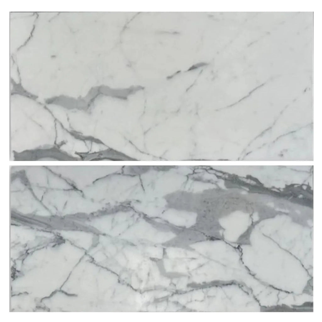 Two Statuary-Statuario White marble slabs with elegant gray veining