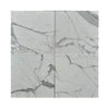 Four Statuary-Statuario White 12X24 Italian Marble Polished or Honed tiles displayed neatly