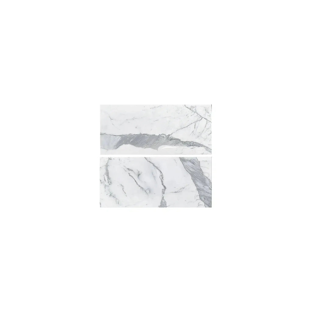 Two Statuary-Statuario White 18X36 Italian marble tiles with gray veining