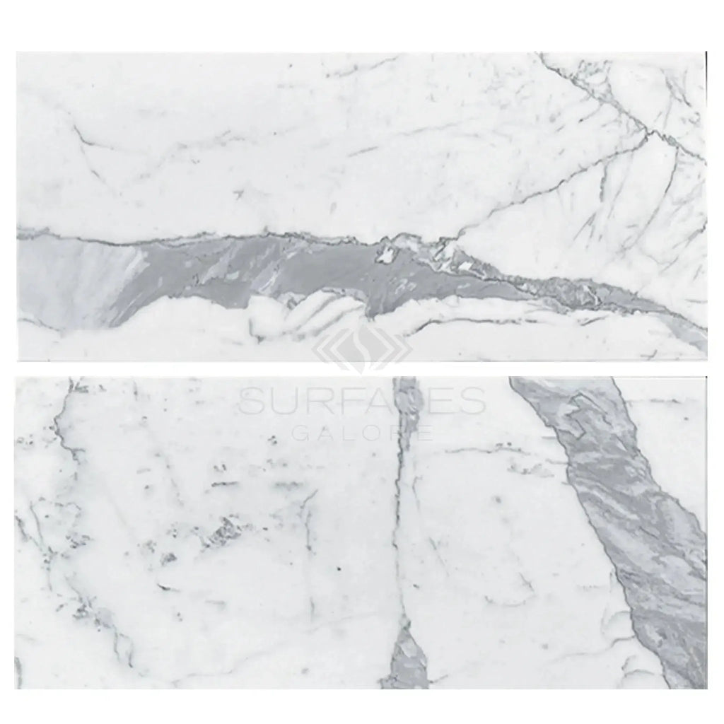 White marble slabs with gray veining in Statuary-Statuario White 18X36 Italian Marble