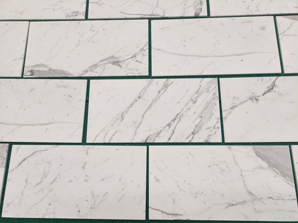 White marble-patterned tiles from Statuary-Statuario White 3X6 Italian Marble collection