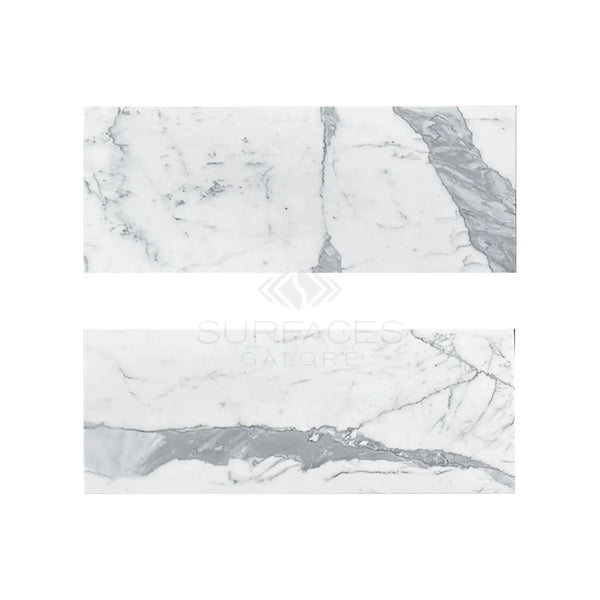 Two Statuary-Statuario White 4X12 Italian Marble Polished Slabs on display