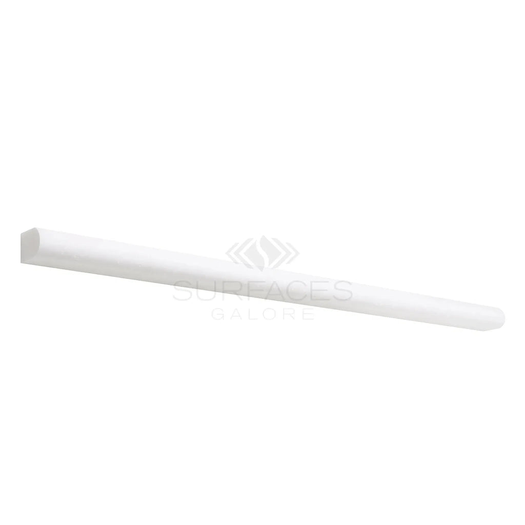 White quarter round molding featured in Thassos White 1/2X12 Pencil Liner Marble