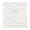 White hexagon mosaic tile sheet of Thassos White 1 inch polished or honed marble