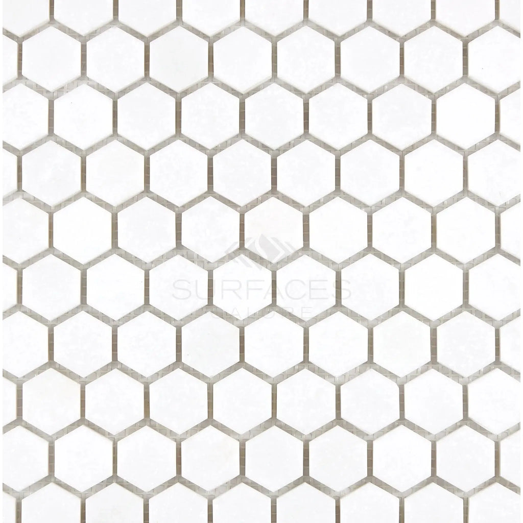 Thassos White 1 inch Hexagon Mosaic Marble Polished or Honed tile pattern image