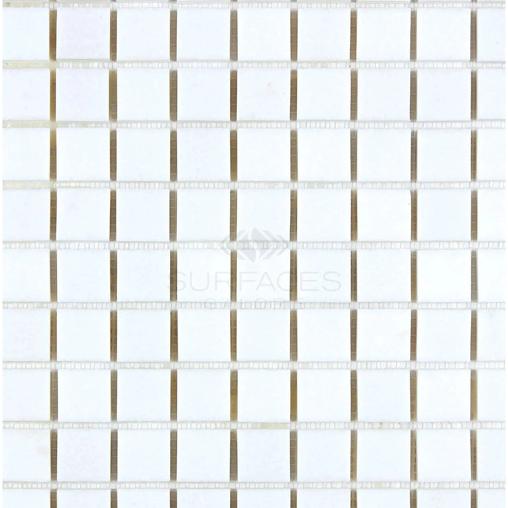 Thassos White 1x1 Mosaic Marble Polished or Honed featuring white square tiles