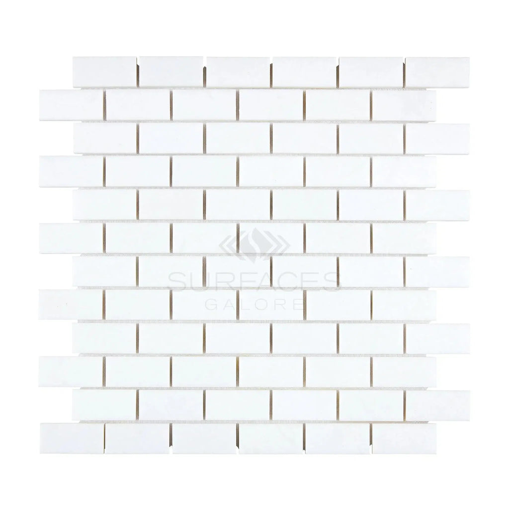 Thassos White 1X2 Brick Mosaic Marble Polished or Honed in white brick design