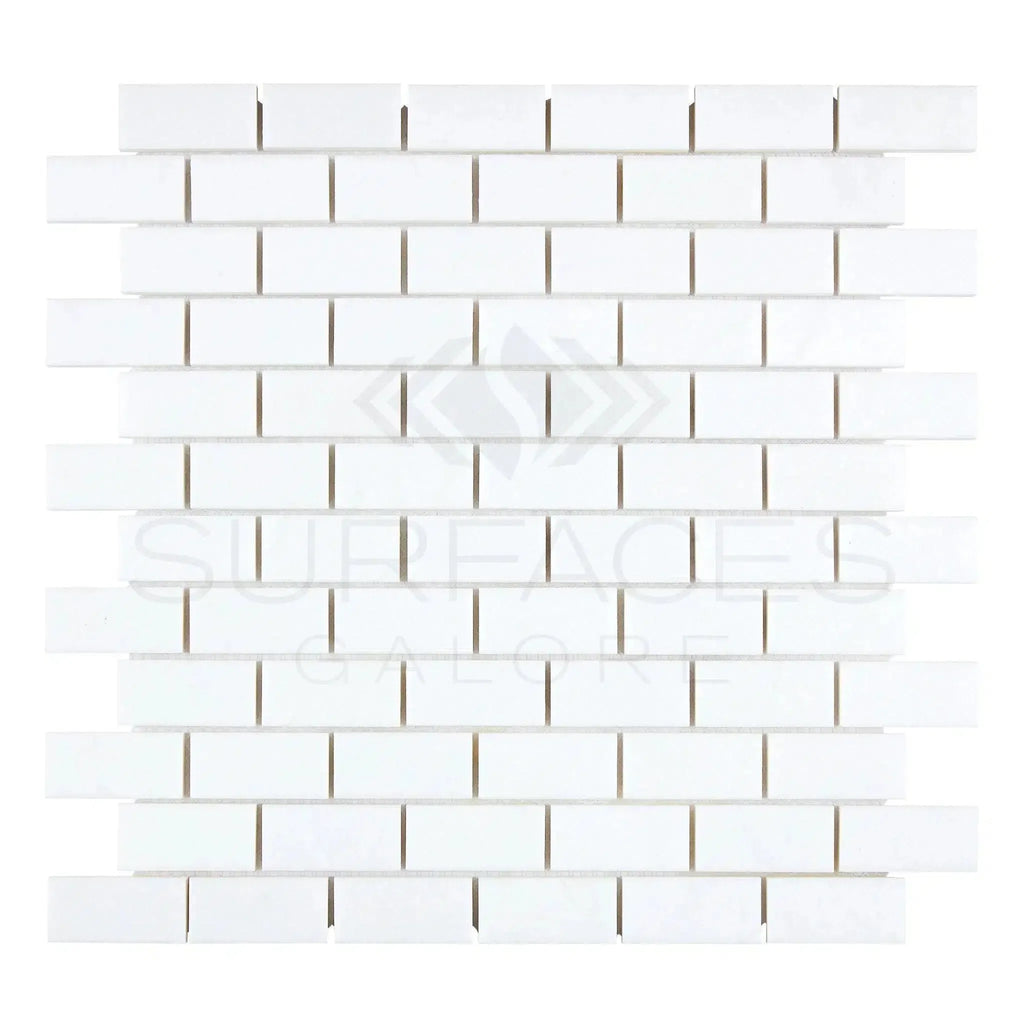 Thassos White 1X2 Brick Mosaic Marble Polished or Honed in white subway tile design