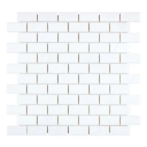 Thassos White 1X2 Brick Mosaic Marble Polished or Honed featuring white subway tile