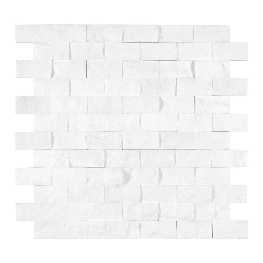 Thassos White 1X2 Brick Mosaic Marble Split-Faced stacked stone wall tile