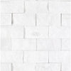 Thassos White 1X2 Brick Mosaic Marble Split-Faced on a white brick wall