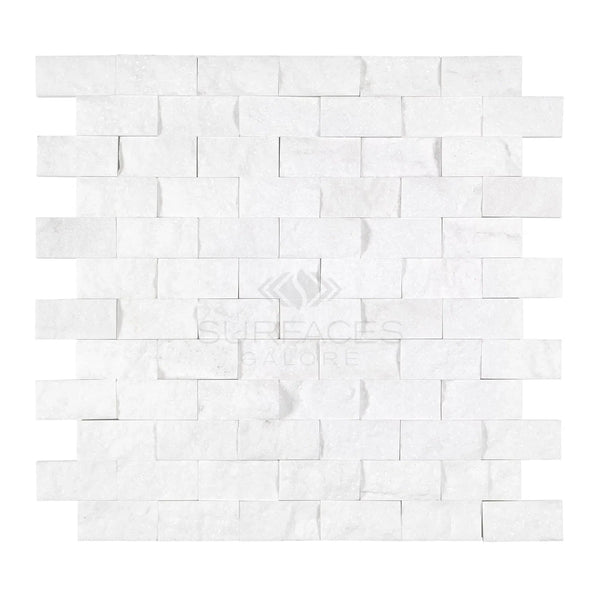 Thassos White 1X2 Brick Mosaic Marble Split-Faced featuring white brick mosaic tile