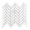 Thassos White 1X3 Herringbone Mosaic Marble Polished or Honed in a white tile pattern