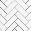 White herringbone tile pattern of Thassos White 1X3 Herringbone Mosaic Marble