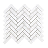 Thassos White 1X3 Herringbone Mosaic Marble Polished or Honed with a white tile pattern