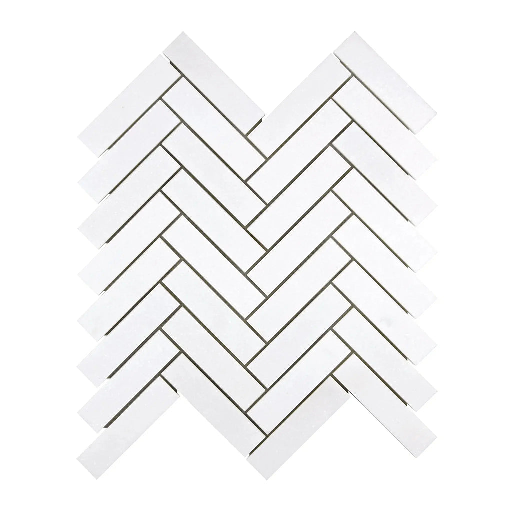 Thassos White 1X4 Herringbone Mosaic Marble in polished or honed finish