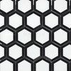 Black and white hexagonal tile pattern in Thassos White 2 inch Vortex Hexagon Mosaic Marble