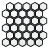 Black and white hexagon tile mosaic in Thassos White 2 inch Vortex design