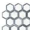 Hexagonal white and gray mosaic tiles from Thassos White 2’’ Vortex collection